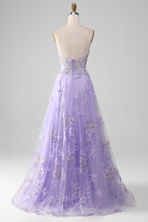 A-Linie Pailletten Lila Ballkleid mit Stickerei